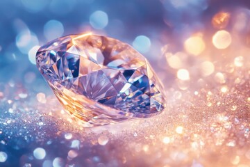 Fototapeta premium Brilliant diamond gemstone with sharp facets and radiant clarity displayed in a clean, minimal, elegant setting