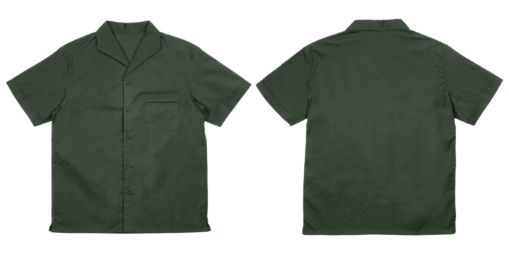 Front and back shirt mockup, dark greeshirt open collar for clothing, apparel, mockup, transparent background