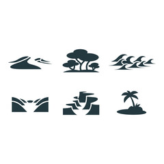 Vector Icons Representing Diverse Natural Landscapes