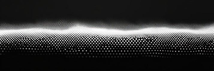 Abstract digital wave pattern composed of white dots on a black background creating a sense of motion and depth