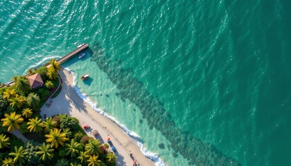 a digital art piece of resort, positioned right, emerald green background