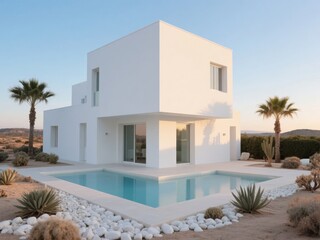 Modern White House with Swimming Pool in Desert Landscape