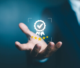 Professional quality, business assurance, and technological concept with standardized processes that serve customers, including information documents
