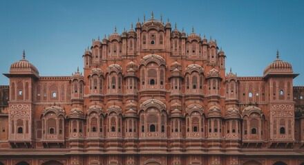 Obraz premium Pink Palace: Majestic facade of a grand pink palace, showcasing intricate architectural details. A testament to time, history, and a nation's rich heritage.