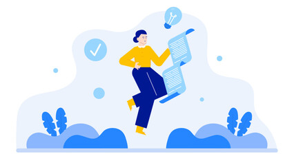 Entrepreneurial woman with a lightbulb concept. Suitable for business presentations, innovation blogs, creative workshops, and design thinking articles.