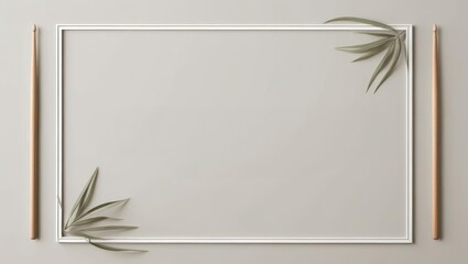 Elegant Frame with Drumsticks and Leaves on Neutral Backdrop, Perfect for Text Overlay and Creative Designs