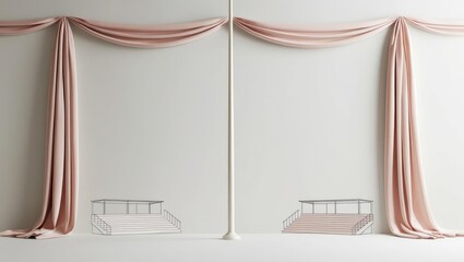 Elegant Pale Pink Drapery with Space for Text, Framed by Grandstand Sketches, Ideal for Presentations and Invitations
