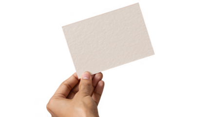 Hand Holding Blank Beige Card on Transparent Background