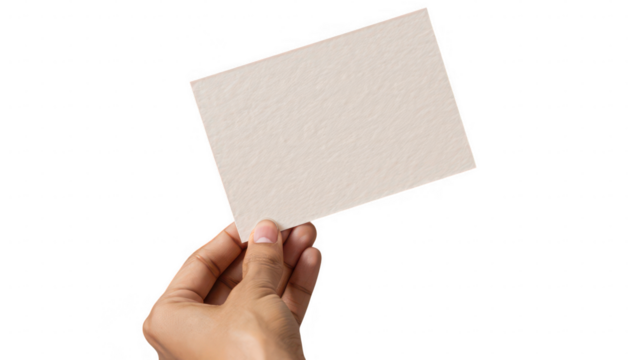 Hand Holding Blank Beige Card on Transparent Background
