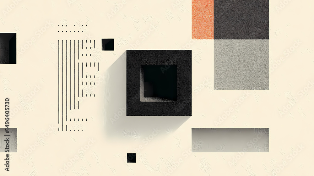 Wall mural white background with embossed 3d shape. minimalist surface with extruded square. 3d render. minimal