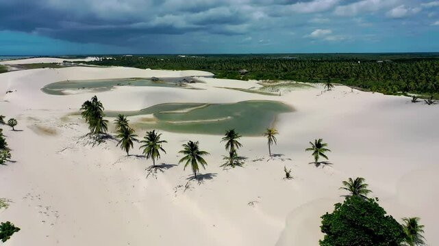 Barrinha Beach In Jericoacoara Ceara Brazil. Turquoise Ocean Waves Gently Crashing On Tropical Beach. Shore Clouds Beach Sea. Outside Beach Panoramic. Jericoacoara Ceara.