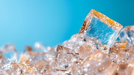 Ice Cubes on Blue Background