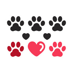 Pet paw editable stroke outline icon isolated on white background flat.Pet paw editable stroke. footprints Pet paw, Heart with pet paw print dog cat icon, vector illustration. paws prints dog. 