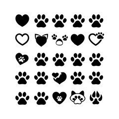 Fototapeta premium Pet paw editable stroke outline icon isolated on white background flat.Pet paw editable stroke. footprints Pet paw, Heart with pet paw print dog cat icon, vector illustration. paws prints dog. 