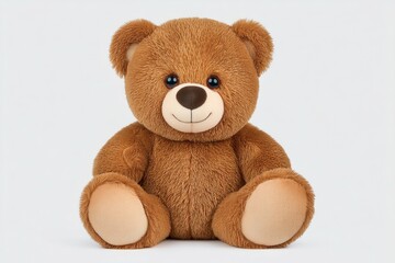 Obraz premium Adorable brown teddy bear plush toy with friendly expression on white background