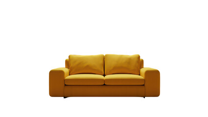 Modern Yellow Two Seater Sofa on Transparent Background