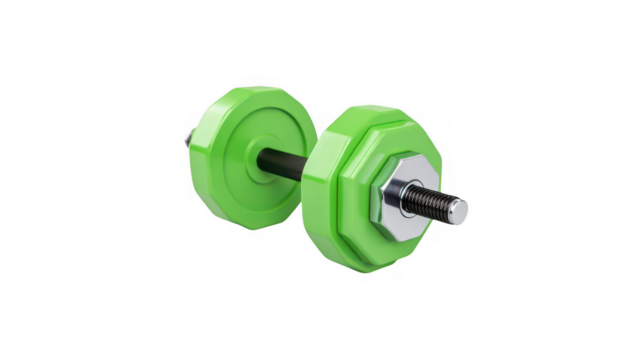 Bright Green Dumbbell on Transparent Background Ideal for Fitness Designs