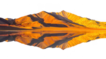 Golden Hour Mountain Reflection on Calm Lake on transparent background