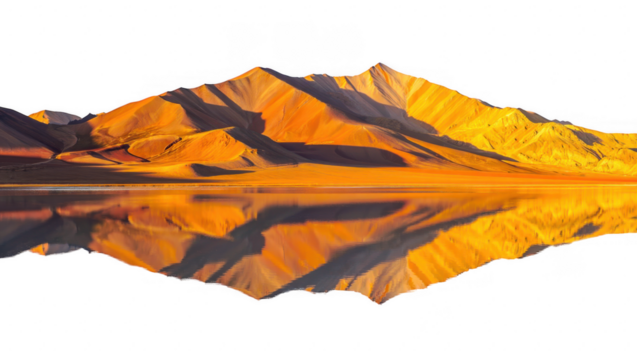 Golden Hour Mountain Reflection on Calm Lake on transparent background