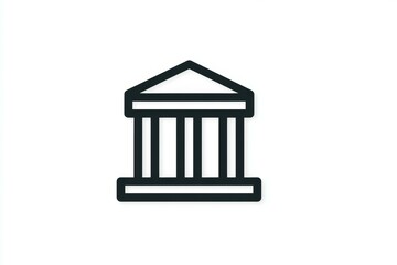 Minimalist icon of classic bank building with pillars on white background
