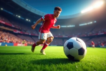 Obraz premium Fast-paced game action, ball in motion, blurred background, speed, exciting, indoor