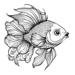 Unique goldfish design with detailed scales and fins for creative expression through coloring high resolution photo