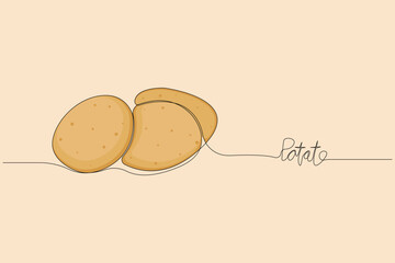 Continuous line art drawing of Potatoes. Minimalist fresh potato vegetable background.