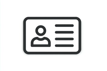 Simple black and white id card icon with person silhouette and text lines