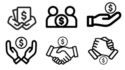 Business marketing icon set in line style. Containing agreement, donation, handshake, partnership, money, social media, megaphone, sponsor, purchase, Vector illustration