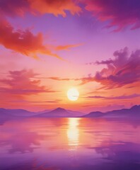 Fluid orange and purple watercolor washes create a dreamy sunset sky  ,  color,  orange,  romantic