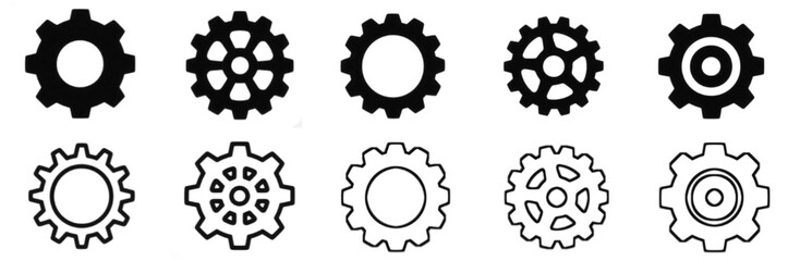 Gear setting icon set, containing Cog wheel, Gear wheel symbol, Vector illustration.
