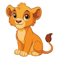 A cute lion cub sits with a curious expression a white background