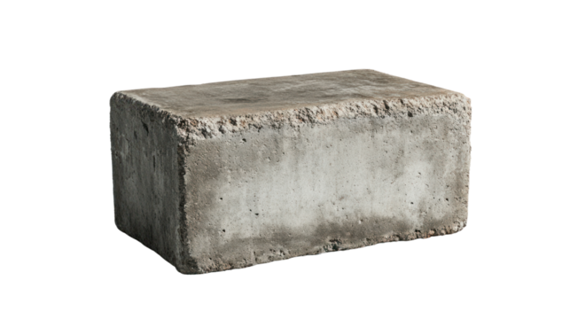 Concrete block, gray, isolated on white background, ideal for construction and industrial themes.