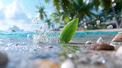 Leaf Water Splash Beach Scene