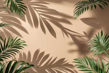 Minimalist Tropical Leaf Shadow Design on Warm Beige Background