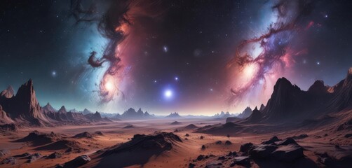 Vast cosmic panorama, swirling nebulae, distant galaxies ,  galactic,  outer space, Deep space