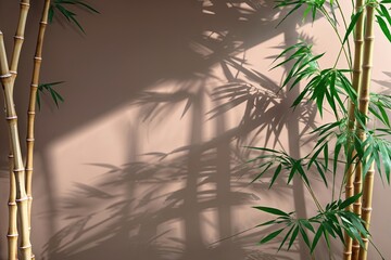 Fototapeta premium Modern Decor with Minimal Taupe Background and Bamboo Shadow Aesthetics