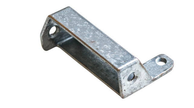 Metal bracket for industrial use, isolated on a white background.