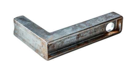 Metal tool piece, rustic finish, isolated on white background.