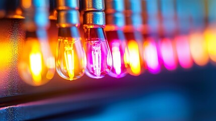 Light Bulbs Illuminated in Colorful Display