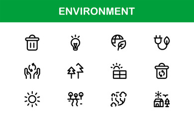 Nature and Environment Icons. Clean Line Art for Green Energy, Ecology, and Earth-Friendly Visuals