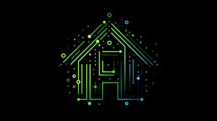 An abstract house shape formed from a series of colorful wavy lines is an innovative real estate concept, modern architecture, or an environmentally friendly company.