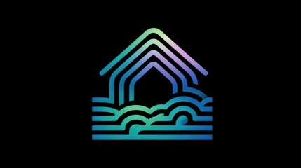An abstract house shape formed from a series of colorful wavy lines is an innovative real estate concept, modern architecture, or an environmentally friendly company.