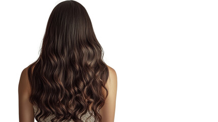 Woman with long wavy hair, viewed from the back, showcasing natural beauty and style.