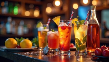 Drinks and celebratory items on a table at a party , cheers, decor