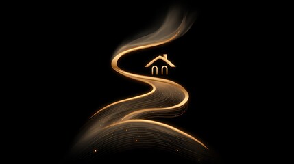 An abstract house shape formed from a series of colorful wavy lines is an innovative real estate concept, modern architecture, or an environmentally friendly company.