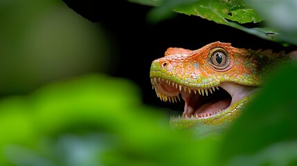 Lizard with Open Mouth in Foliage