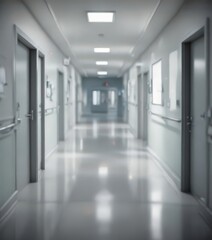 Fototapeta premium Blurred hospital corridor background, sterile and clean feel, white, backdrop