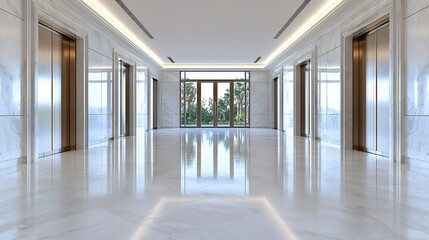 Luxury Hallway with Elevators
