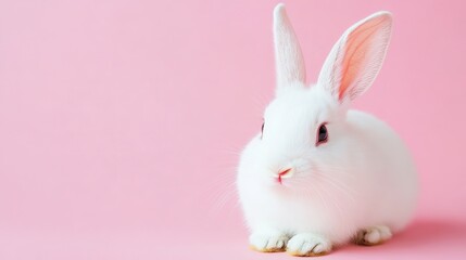 Fototapeta premium White Rabbit Ears with Pink Accents Isolated on White Background. Bunny Animal Concept.